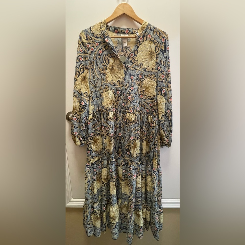 NWT H&M and Morris & Co. Floral Maxi Dress in Gold and Blue / Size: 4